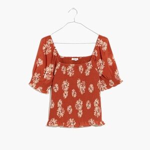 Madewell (Re)sourced Georgette Lucie Puff-Sleeve Smocked Bodice Top
